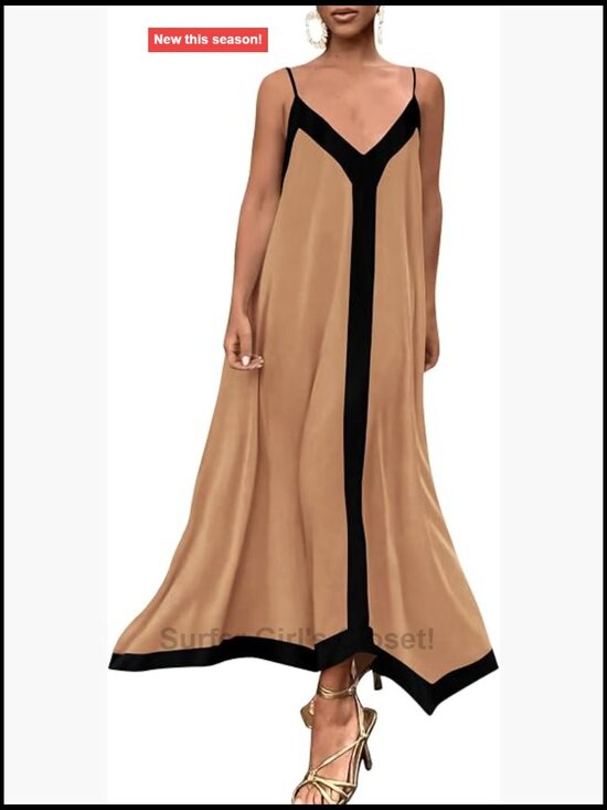 Dresses & Skirts - Maxi Dress V Neck Spaghetti Strap Flowy A-Line Sleeveless with Pockets